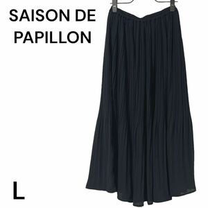 SAISON DE PAPILLON ロングスカート フレア プリーツ ブラック