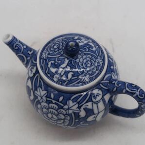 平安 春峰 染付 後手 急須 在銘 共箱 青華 急須 茶道具 煎茶道具 時代物 茶器 の画像5