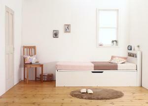小さな部屋に合うショート丈収納ベッド Odette オデット 薄型スタンダードボンネルコイルマットレス付き シングル ホワイト
