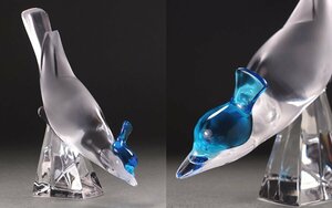 ∇花∇【ラリック/LALIQUE】 クリスタルガラスオブジェ「青い小鳥」 ペーパーウェイトとしても 芸術的なガラス彫刻