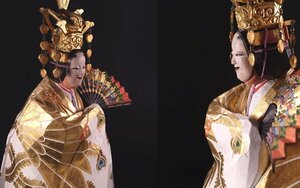 ∇花∇【為田哲園(正次)】作 奈良一刀彫 木彫金彩極彩色能人形「羽衣」 哲彫銘 高さ40cm