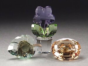 ∇花∇【スワロフスキー/SWAROVSKI】 クリスタルフィギュリン(花)＆ピンズ(葉・ドーナツ)の豪華3点セット 純正BOX付