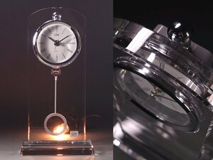 ∇花∇【グラスワークナルミ/GLASS WORKS NARUMI】 オプティカルガラス ペンドラムクロック 水晶電子時計 完動品 化粧箱・説明書