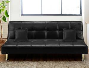  black sofa bed width 165 depth 80cm cushion 2 piece synthetic leather QT706