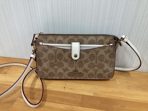 美品　COACH コーチ M1922-37458 2wayショルダーバッグ ポシェット 総柄 ベージュ系（M6871）