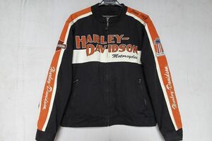 HARLEY-DAVIDSON/ハーレーダヴィッドソン/ライダースジャケット/ジャンパー/綿素材/前ジップアップ/バイク/黒/ブラック/Lサイズ(4/16R)