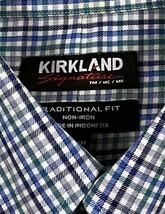 E-256 本場アメカジ輸入古着シャツ KIRKLAND 白に青緑系チェック 長袖ボタンダウンシャツ XL (US-FIT) _画像3