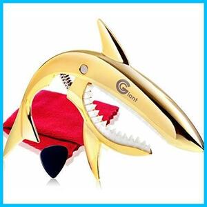 ★GoldShark★ Phoenix ワンタッチ ギターカポタスト【type Shark】お手入れ用ファイバークロス／ピック／メーカー保証書＜4点セット＞Gold