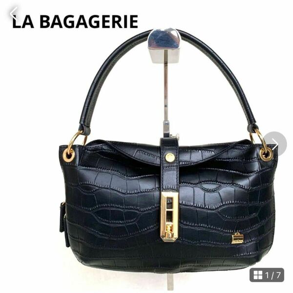 LA BAGAGERIE クロコ型押し ハンドバッグ 未使用品