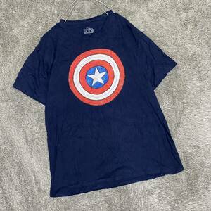 MARVEL マーベル キャプテン・アメリカ Tシャツ 半袖カットソー サイズL ネイビー 紺色 メンズ トップス 最落なし （O18）