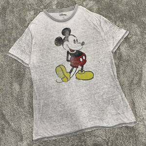 Disney ディズニー Tシャツ 半袖カットソー サイズL グレー 灰色 メンズ トップス 最落なし （T18）