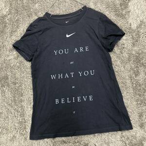 NIKE ナイキ 半袖Tシャツ サイズM 半袖カットソー スウッシュ プリントロゴ スモークブルー インド綿 レディース トップス 最落なし（W18）