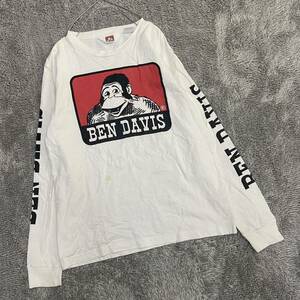 BEN DAVIS ベンデイビス 長袖Tシャツ 長袖カットソー ロンT サイズM ホワイト 白 メンズ トップス 最落なし （Y18）