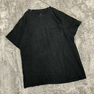 Hanes ヘインズ 半袖Tシャツ ポケットTシャツ 半袖カットソー 無地 サイズL ブラック 黒 コットン メンズ トップス 最落なし （C19）