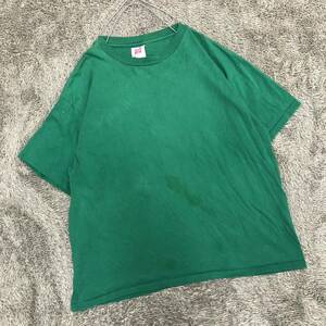 90s Hanes ヘインズ 半袖Tシャツ 半袖カットソー シングルステッチ サイズL 無地 グリーン 緑 VINTAGE メンズ トップス 最落なし （C19）