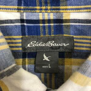 Eddie Bauer エディーバウアー ボタンダウンシャツ サイズL 長袖シャツ コットン×リネン タータンチェック メンズ トップス 最落無（E19）の画像6