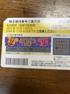 ANA株主優待割引券1枚　　2024年11月30日搭乗分まで有効　　発券コード通知のみ