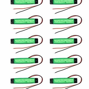 12V車用 緑色 LED サイドマーカー ランプ 6連 汎用 10個セット トレーラー 軽トラ デイライト (グリーン発光)の画像2