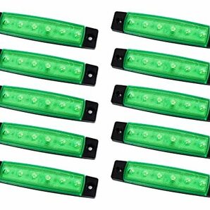 12V車用 緑色 LED サイドマーカー ランプ 6連 汎用 10個セット トレーラー 軽トラ デイライト (グリーン発光)の画像1