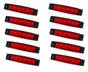 12V車用 赤色 LED サイドマーカー ランプ 6連 汎用 10個セット トレーラー 軽トラ デイライト (レッド発光)