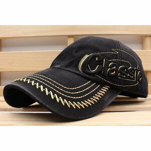 野球帽子 キャップ レトロ風 立体刺繍 綿 帽子 56cm~58cm メンズ レディース BK CC77-1