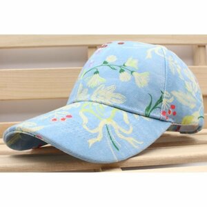 野球帽子 デニム 花模様 ポリ 帽子 キャップ 56～58㎝ メンズ レディース BL CC62-3