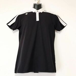 DESCENTE GOLF/デサントゴルフ☆ポロシャツ☆吸汗速乾/ストレッチ/半袖シャツ/トップス/ジャケット/ゴルフウェア/黒×白/M