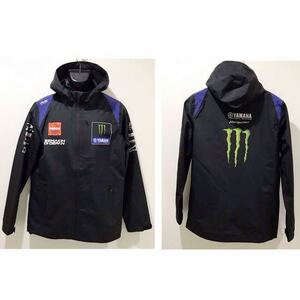 極美品☆ヤマハ×モンスターエナジー☆バイクウェア☆レインウェア☆パーカー/防水☆VR46/企業ロゴ☆ジャケット/モータースポーツ/黒/S