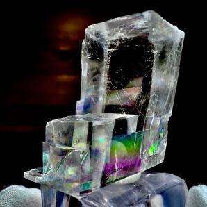 オプティカルカルサイト アイスランドスパー カルサイト 方解石 マダガスカル産 劈開片結晶 複屈折 レインボー 虹 天然石 原石 鉱物 標本の画像6