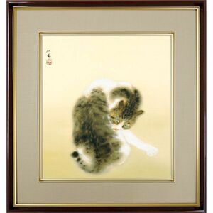 Art hand Auction Seiho Takeuchi Makaroneko Reproduction colored paper frame Special craft painting Framed K10-072, painting, Japanese painting, flowers and birds, birds and beasts