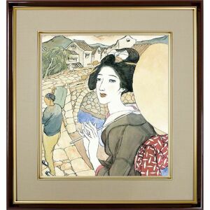 竹久夢二「眼鏡橋」 複製色紙額 特殊工芸画 額入り 美人画 大正ロマン 長崎十二景 絵画 美術品 模写 名画レプリカ 日本画 K10-34