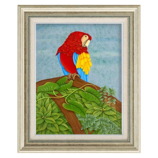 Oil Painting Fuka Hirai Waiting for Time No. F6 Oil Painting Framed Animal Painting True Hand Painting Hand Painted Bird Parrot Parakeet Folk Art International Salon Exhibition, painting, oil painting, animal drawing