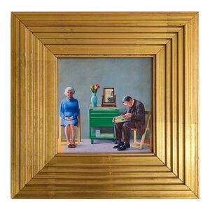 Art hand Auction إطار فني مقاس 15 × 15 سم إطار صورة خشبي يتضمن بطاقة بريدية لمعرض ديفيد هوكني 150 مربعًا المنتج الفعلي فقط إطار ذهبي اللون ذهبي أنيق, عمل فني, تلوين, آحرون