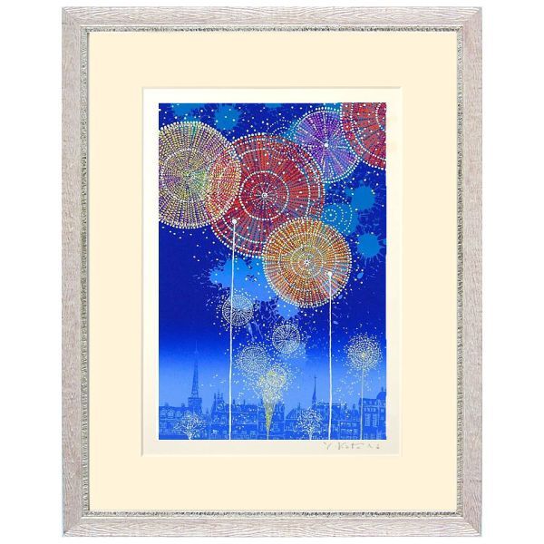 Kotaro Yoshioka Fireworks Series Fireworks Giclee Print مؤطرة رسم المناظر الطبيعية لوحة صيفية جديدة موقعة منظر ليلي لوحة حظ ميمونة [YK104-SDL], عمل فني, مطبعة, آحرون