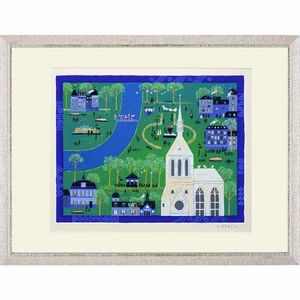 Art hand Auction Kotaro Yoshioka Green Town Silkscreen Print Sanzo Painting Landscape Painting Autographed by the Author Landscape Painting Townscape with White Church Fairy Tale [YK33-7], artwork, print, silk screen