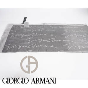 超高級 シグネチャーロゴ ストール GIORGIOARMANI ジョルジオアルマーニ スカーフ とてもきれいなシルバーグレー 
