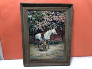 Art hand Auction 19/168☆Framed oil painting Horse and dog Artist unknown BETSY LUTION FINCH Size approx. 54 x 68.5cm Photos added☆, artwork, painting, others