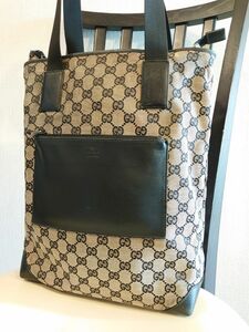 グッチ GG柄 トートバッグ キャンバス×レザー ベージュ 【中古】【GUCCI】