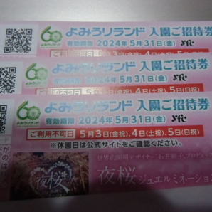 ★★よみうりランド、入園ご招待券、３枚セット、2024.5.31まで、乗り物券１枚付き。5月3日から5日は、利用不可★★の画像2