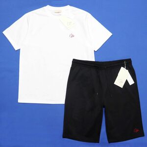 ★ロゴス LOGOS アウトドア 新品 メンズ カジュアル Tシャツ ハーフパンツ 上下セット SET 白黒 Mサイズ[SETTSA23048-01-M] 一 五 壱★QWER