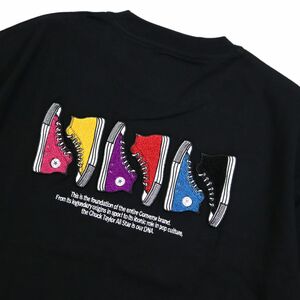 ●送料390円可能商品 コンバース CONVERSE 新品 メンズ バック ワッペン スニーカー Tシャツ Mサイズ 黒[22732517491N-M]一 三 壱★QWER★