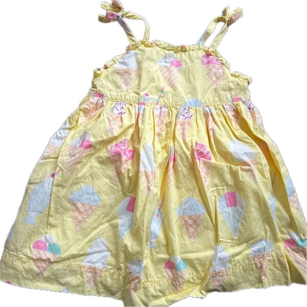 アイスクリーム柄☆キャミワンピース☆12-18M☆裏地あり ふんわりワンピース☆1歳2歳☆チュニック☆夏☆海☆麦わら帽子古着