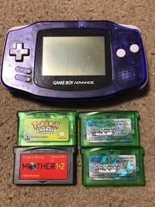 Nintendo ニンテンドー ゲームボーイアドバンス GBA ミッドナイトブルー ポケモンエメラルド 北米版 MOTHER1+2など ソフト4本セット