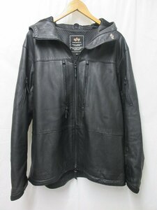 1000円～美品　アルファインダストリーズ 　ALPHA INDUSTRIES　フード付きレザージャケット　サイズL