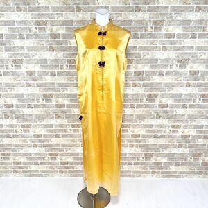 1 jpy China dress sleeve less long One-piece large size orange Gold lustre cosplay color dress kyabadore used 3857