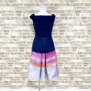 1円 ドレス TED BAKER タグ付 美品 ワンピース 0 小さめサイズ ネイビーピンク カラードレス キャバドレ  中古４１４２の画像1