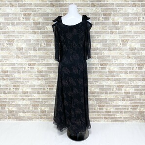 1円 ドレス JUN 舞台衣装 ロングドレス 88大きなサイズ 黒柄 カラードレス キャバドレ 発表会 イベント 中古３６２４の画像4