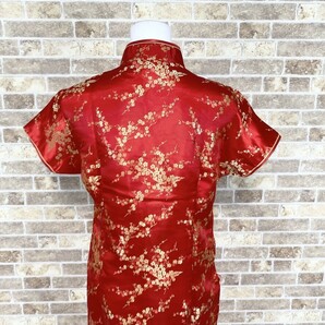 1円 チャイナドレス Xiaosughou999 ワンピース XL 大きめサイズ ファスナー不良 赤柄 カラードレス キャバドレ 中古３８７７の画像8