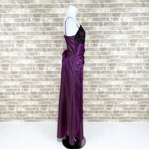 1円 ドレス JK2 ロングドレス 赤紫光沢 カラードレス キャバドレ 発表会 イベント 中古３９１８の画像3