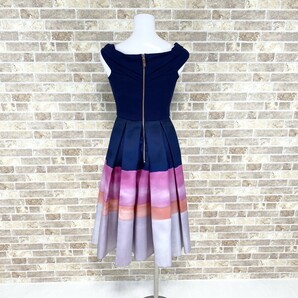 1円 ドレス TED BAKER タグ付 美品 ワンピース 0 小さめサイズ ネイビーピンク カラードレス キャバドレ  中古４１４２の画像4